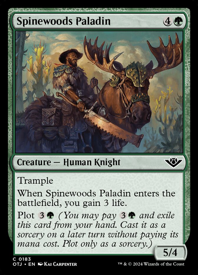 MTG Card Title: Spinewoods Paladin OTJ/183