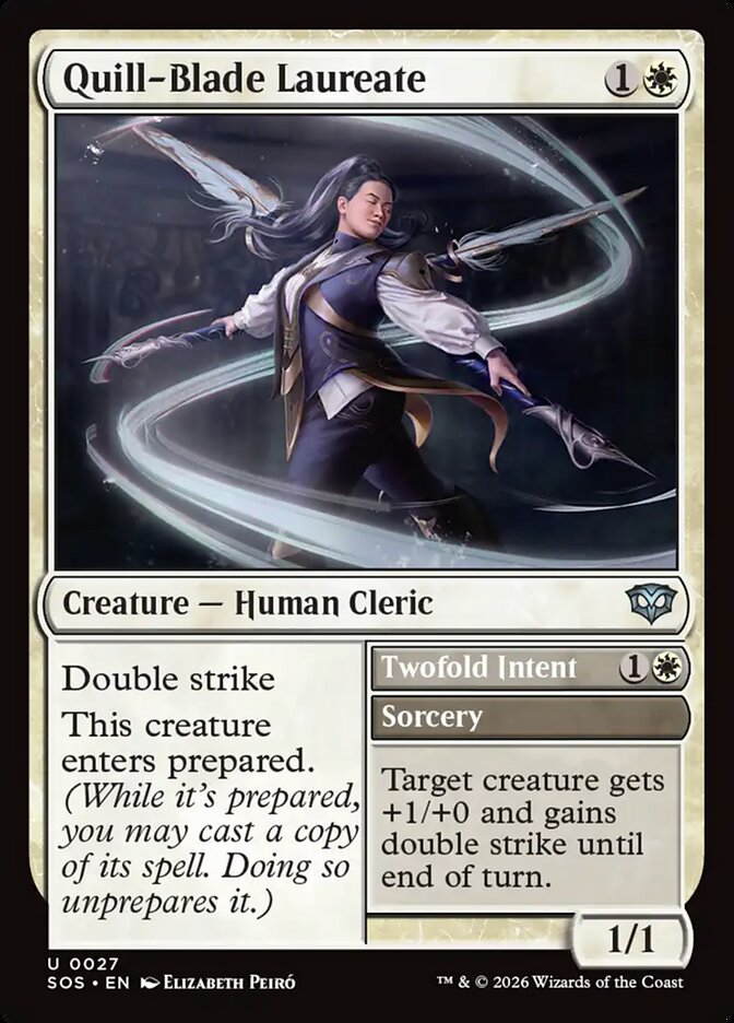 MTG Card Title: Quill-Blade Laureate // Twofold Intent SOS/27