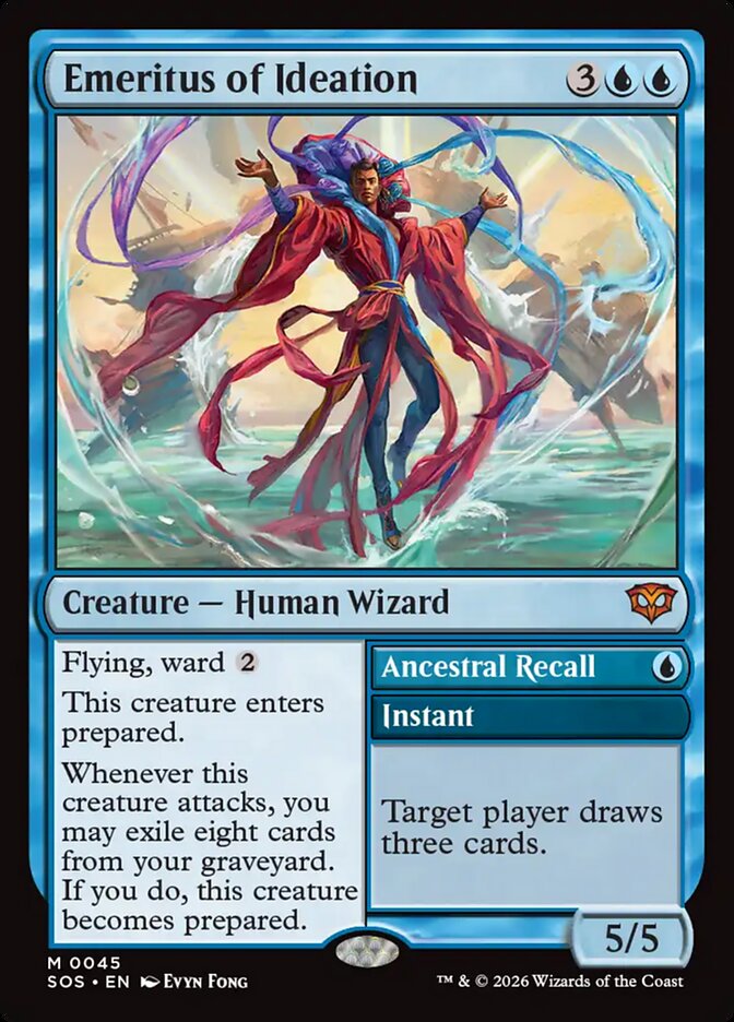 MTG Card Title: Emeritus of Ideation // Ancestral Recall SOS/45
