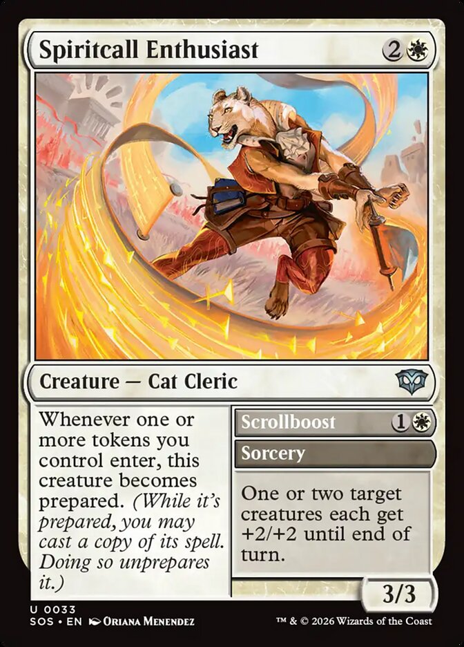 MTG Card Title: Spiritcall Enthusiast // Scrollboost SOS/33