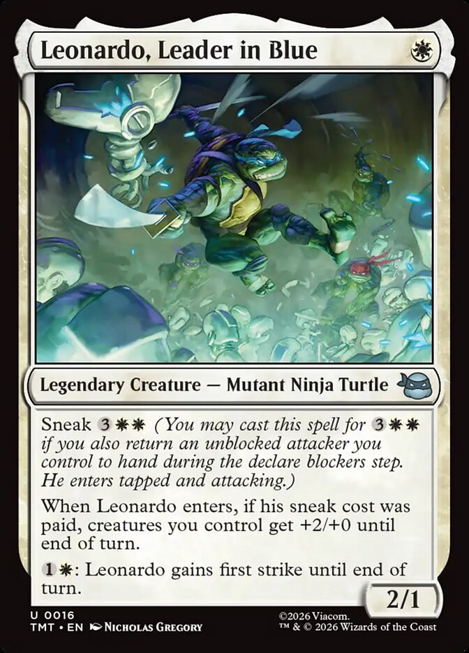 MTG Card Title: Leonardo, Leader in Blue TMT/16