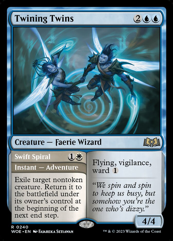 MTG Card Title: Twining Twins // Swift Spiral WOE/240
