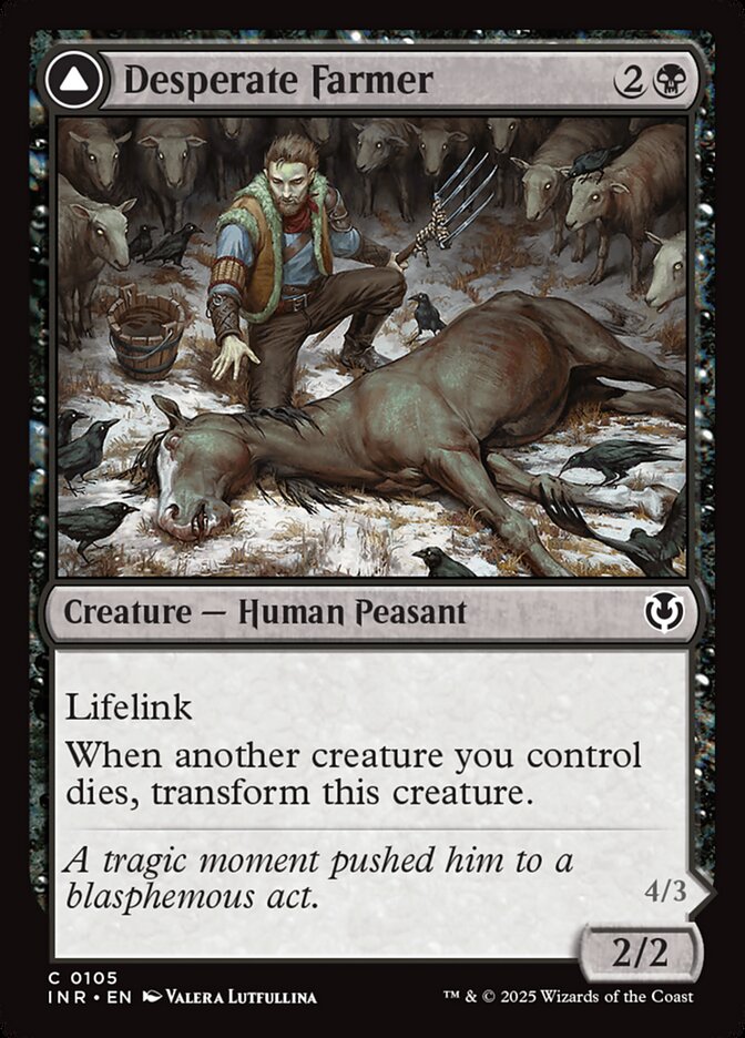 MTG Card Title: Desperate Farmer // Depraved Harvester INR/105