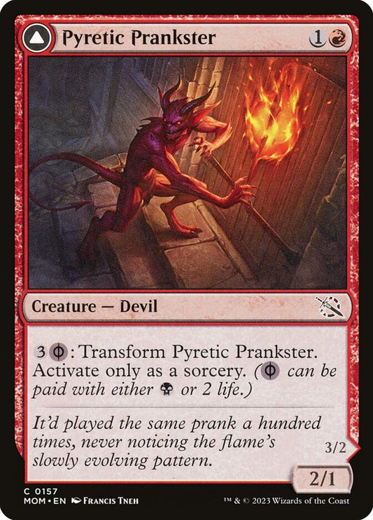 MTG Card Title: Pyretic Prankster // Glistening Goremonger MOM/157