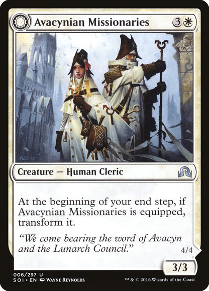 MTG Card Title: Avacynian Missionaries // Lunarch Inquisitors SOI/6