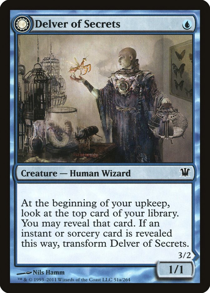 MTG Card Title: Delver of Secrets // Insectile Aberration ISD/51