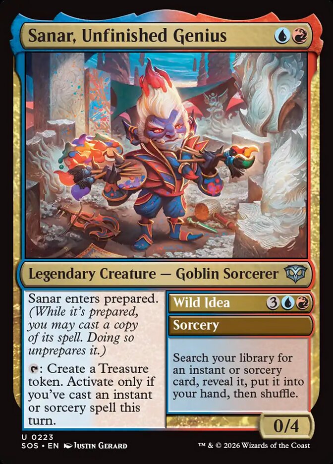 MTG Card Title: Sanar, Unfinished Genius // Wild Idea SOS/223
