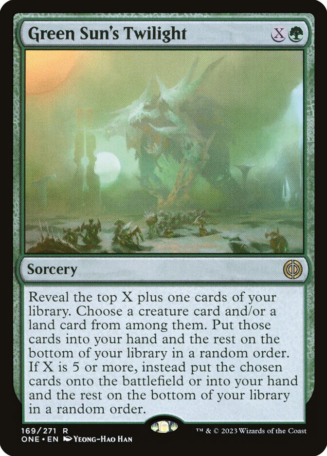 MTG Card Title: Green Sun's Twilight ONE/169