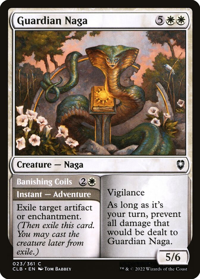 MTG Card Title: Guardian Naga // Banishing Coils CLB/23