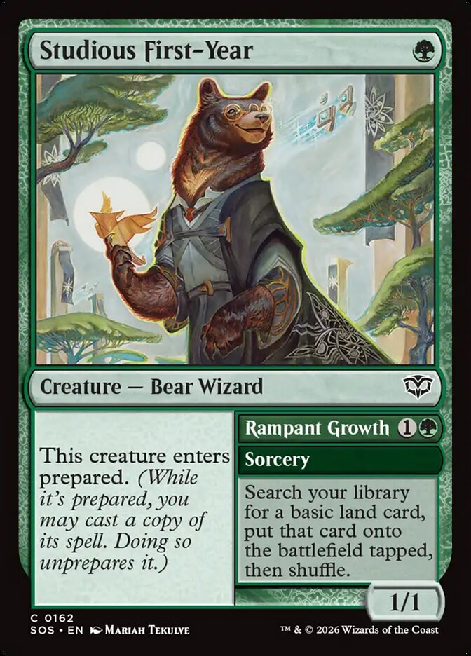 MTG Card Title: Studious First-Year // Rampant Growth SOS/162