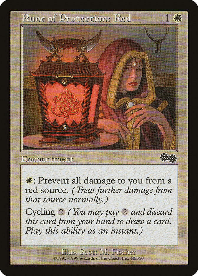 MTG Card Title: Rune of Protection: Red USG/40