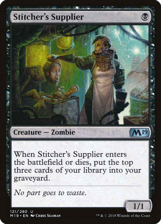 MTG Card Title: Stitcher's Supplier M19/121