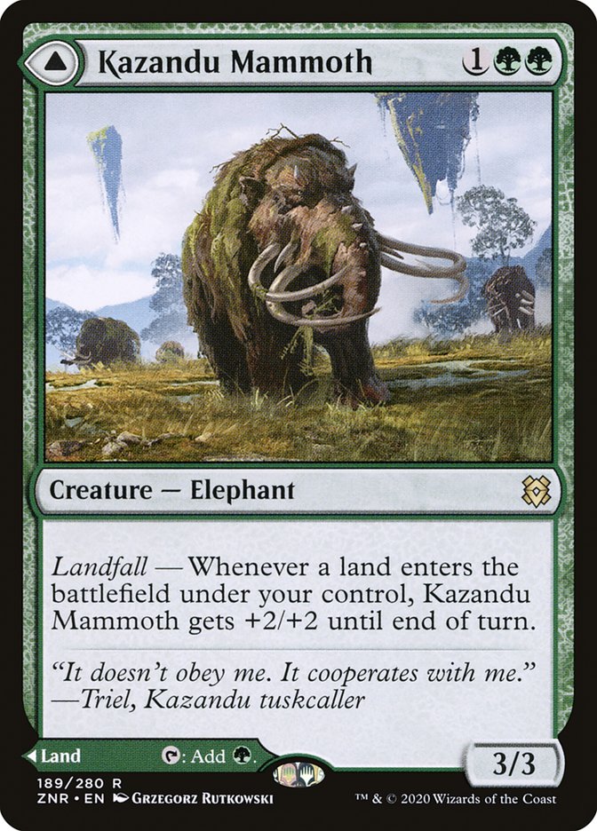 MTG Card Title: Kazandu Mammoth // Kazandu Valley ZNR/189