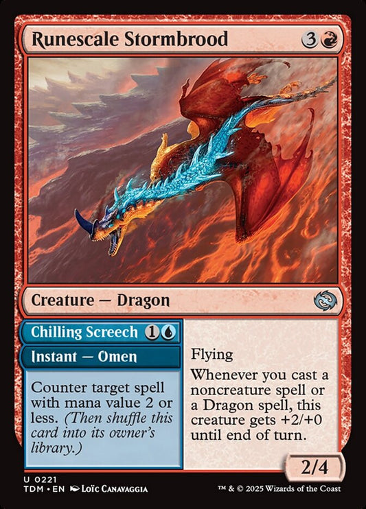 MTG Card Title: Runescale Stormbrood // Chilling Screech TDM/221