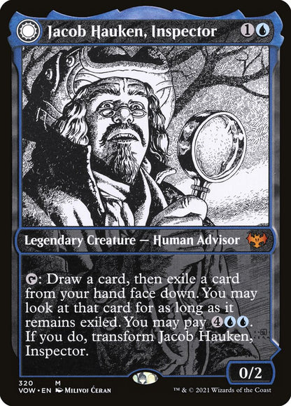 MTG Card Title: Jacob Hauken, Inspector // Hauken's Insight VOW/320