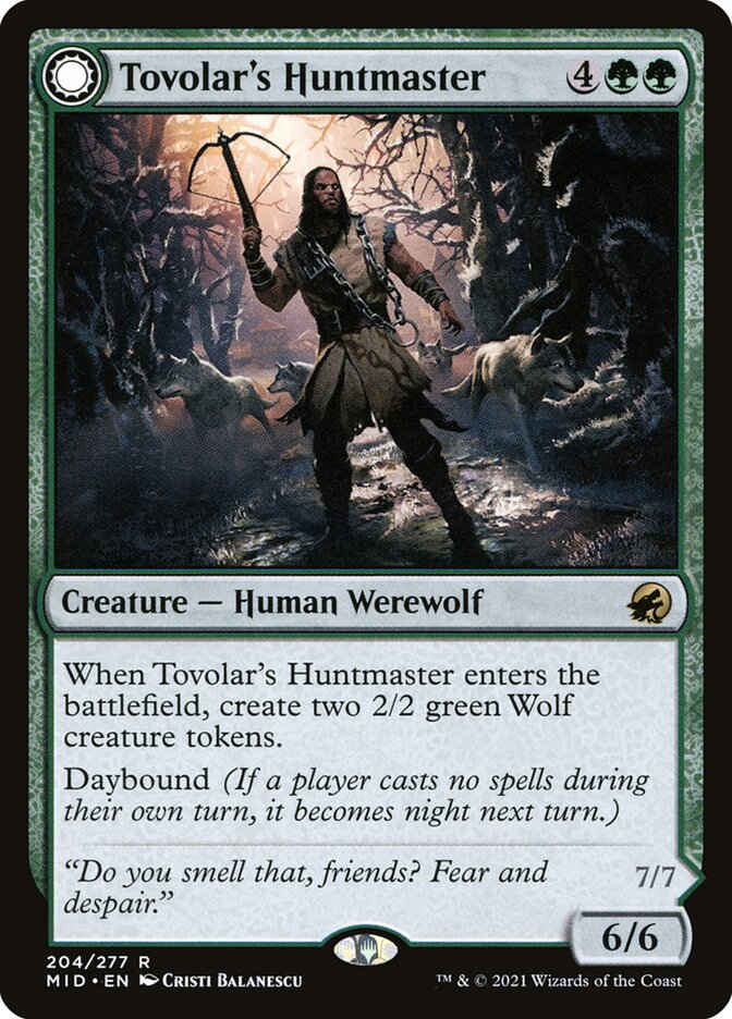 MTG Card Title: Tovolar's Huntmaster // Tovolar's Packleader MID/204