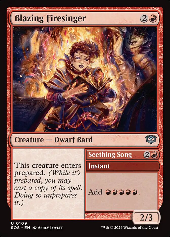 MTG Card Title: Blazing Firesinger // Seething Song SOS/109