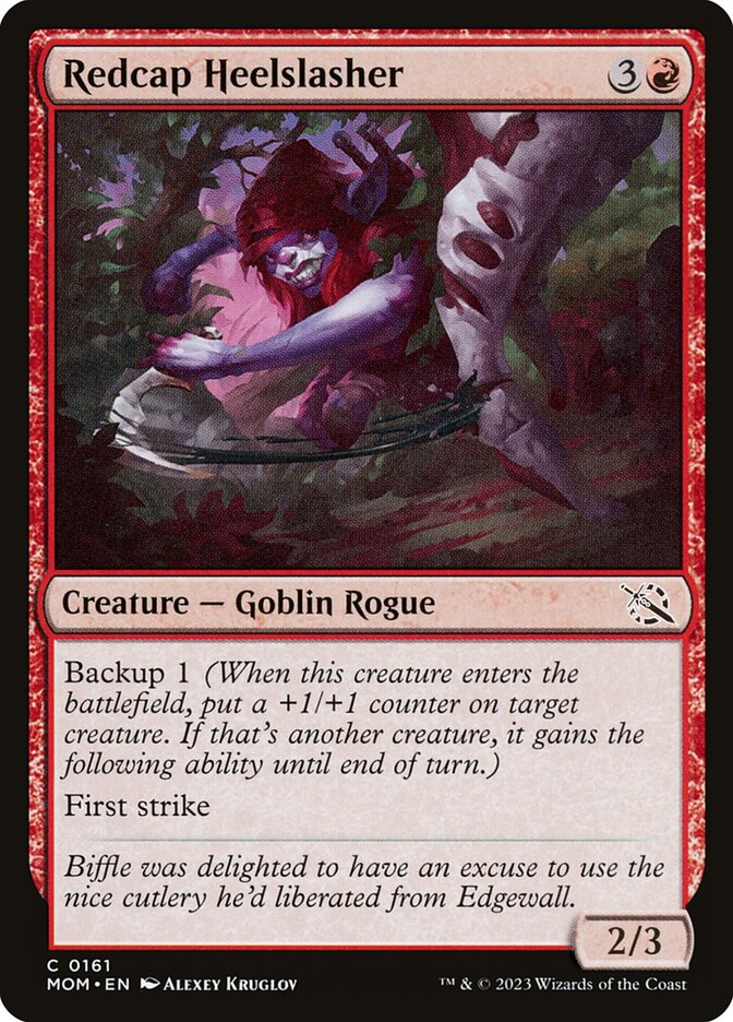 MTG Card Title: Redcap Heelslasher MOM/161