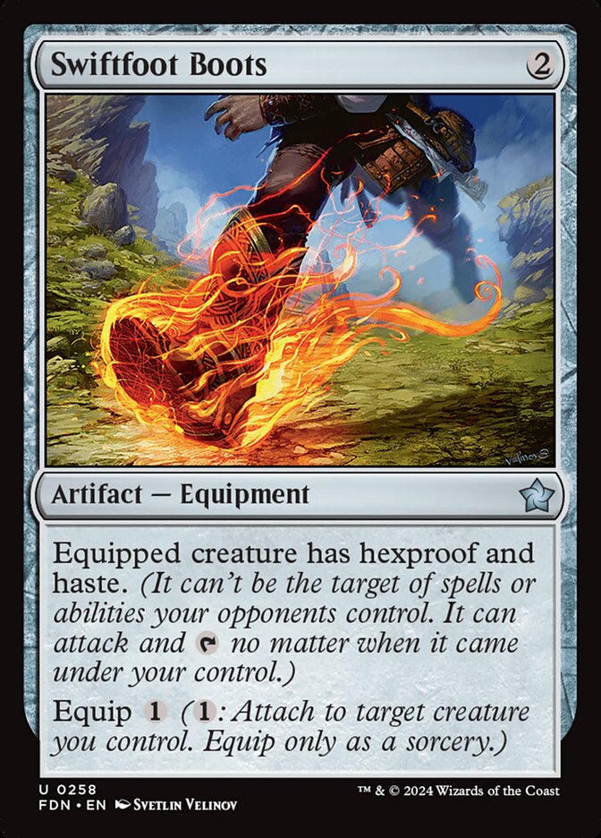 MTG Card Title: Swiftfoot Boots FDN/258