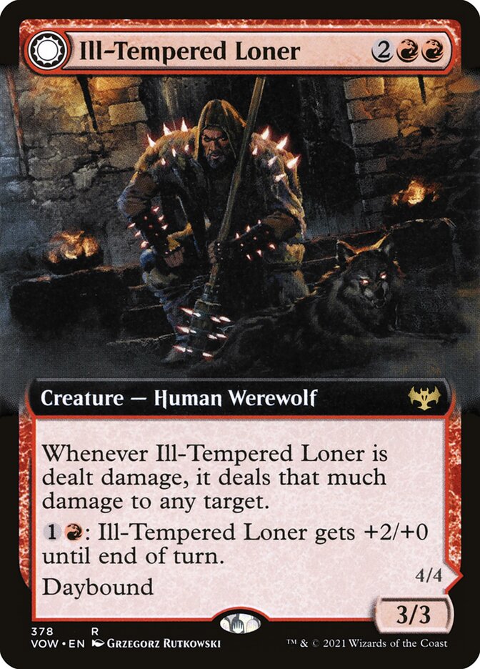 MTG Card Title: Ill-Tempered Loner // Howlpack Avenger VOW/378