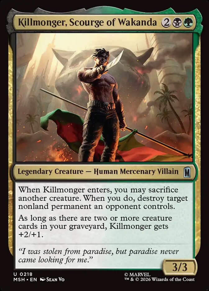 MTG Card Title: Killmonger, Scourge of Wakanda MSH/218