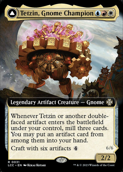MTG Card Title: Tetzin, Gnome Champion // The Golden-Gear Colossus LCC/31