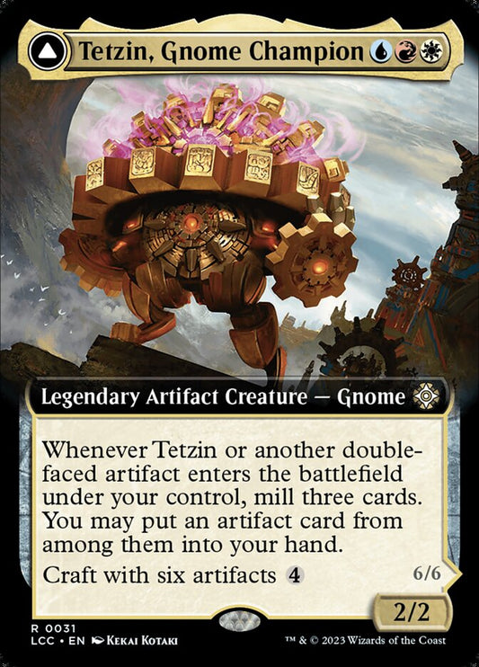 MTG Card Title: Tetzin, Gnome Champion // The Golden-Gear Colossus LCC/31