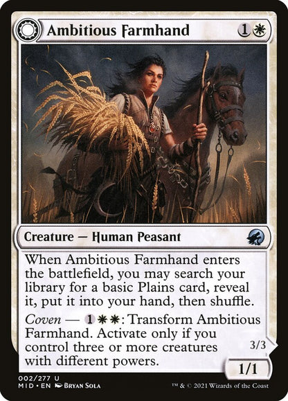 MTG Card Title: Ambitious Farmhand // Seasoned Cathar MID/2