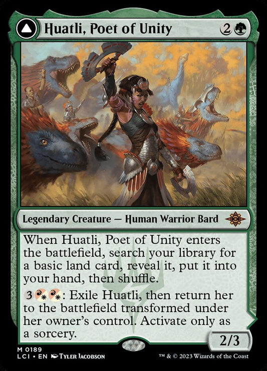 MTG Card Title: Huatli, Poet of Unity // Roar of the Fifth People LCI/189