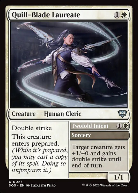 MTG Card Title: Quill-Blade Laureate // Twofold Intent SOS/27