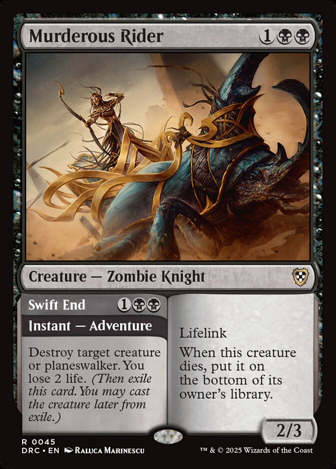 MTG Card Title: Murderous Rider // Swift End DRC/45