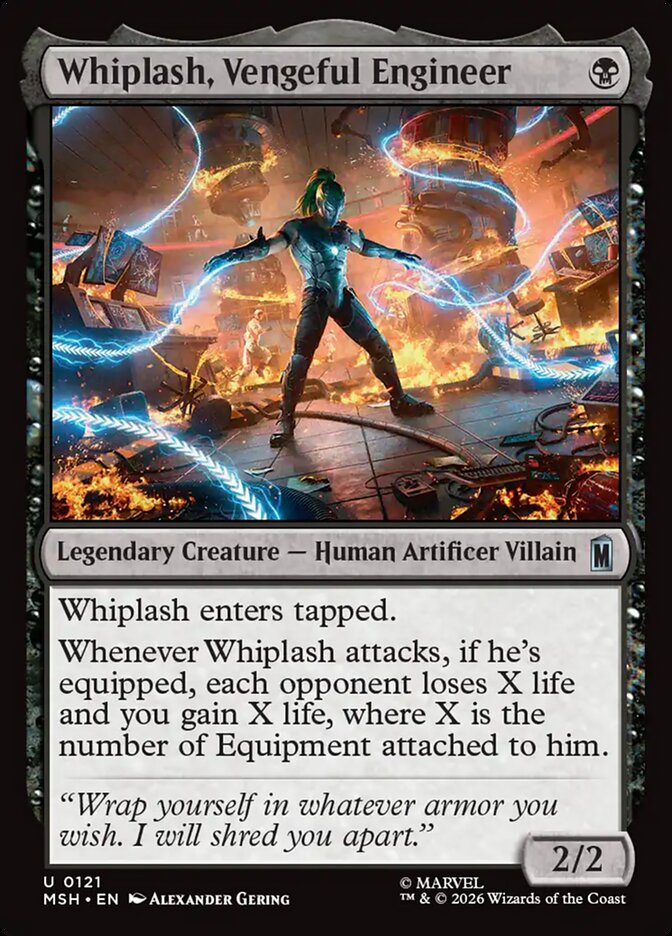 MTG Card Title: Whiplash, Vengeful Engineer MSH/121