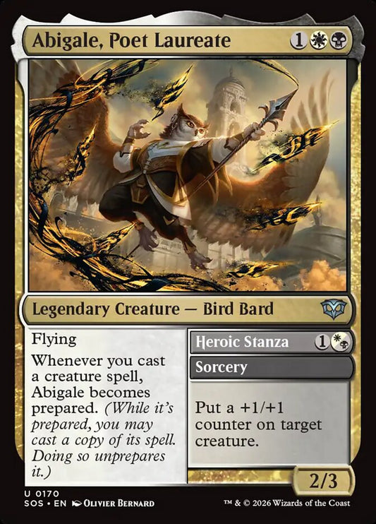 MTG Card Title: Abigale, Poet Laureate // Heroic Stanza SOS/170