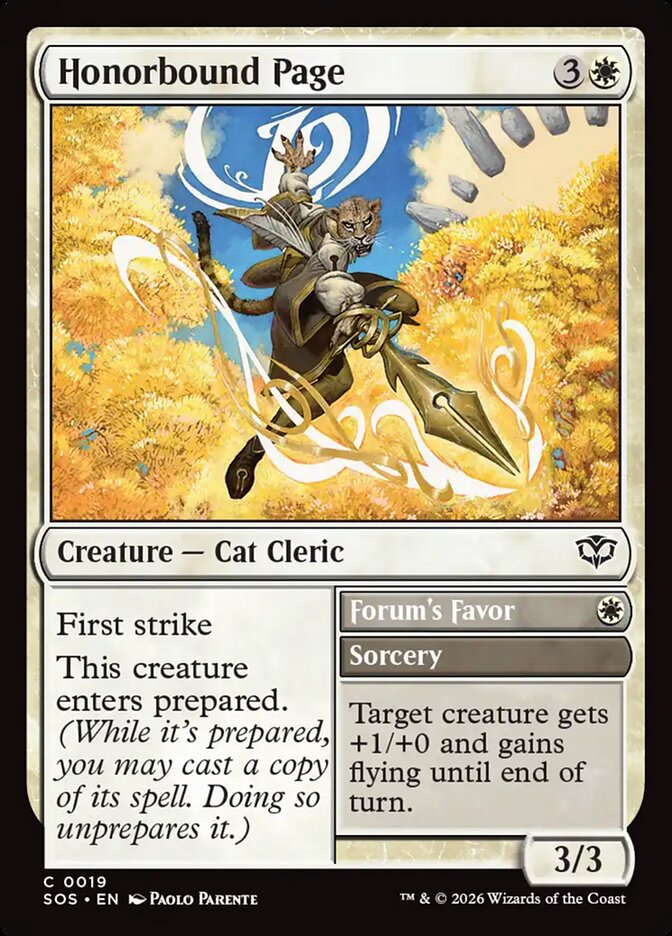 MTG Card Title: Honorbound Page // Forum's Favor SOS/19