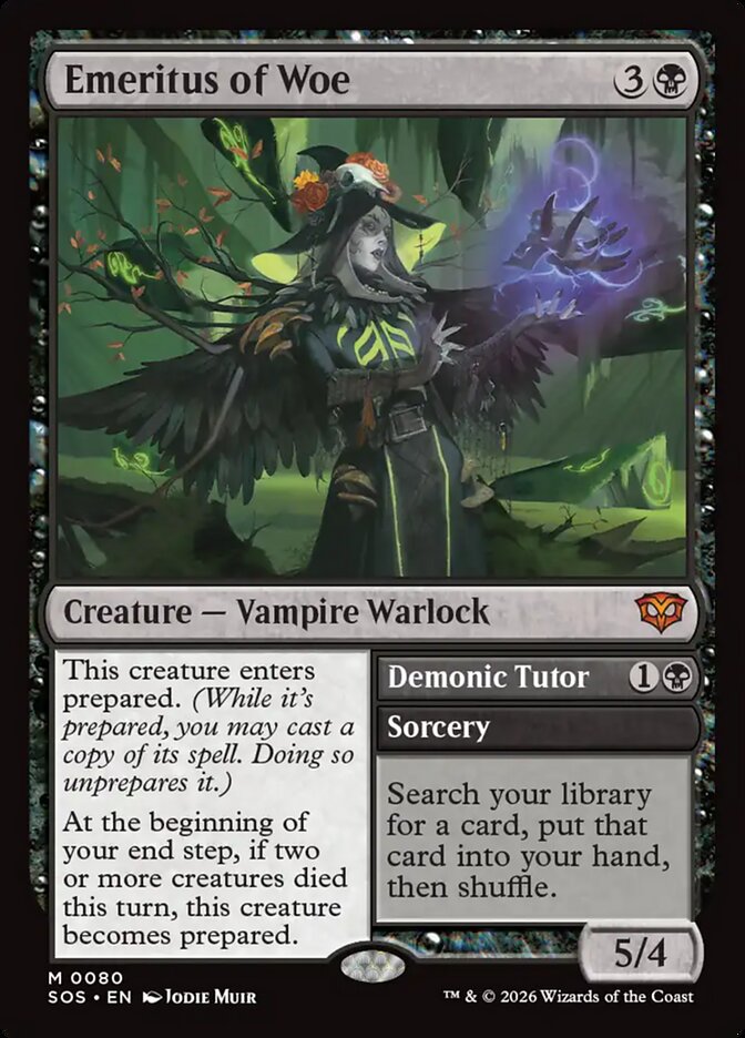 MTG Card Title: Emeritus of Woe // Demonic Tutor SOS/80