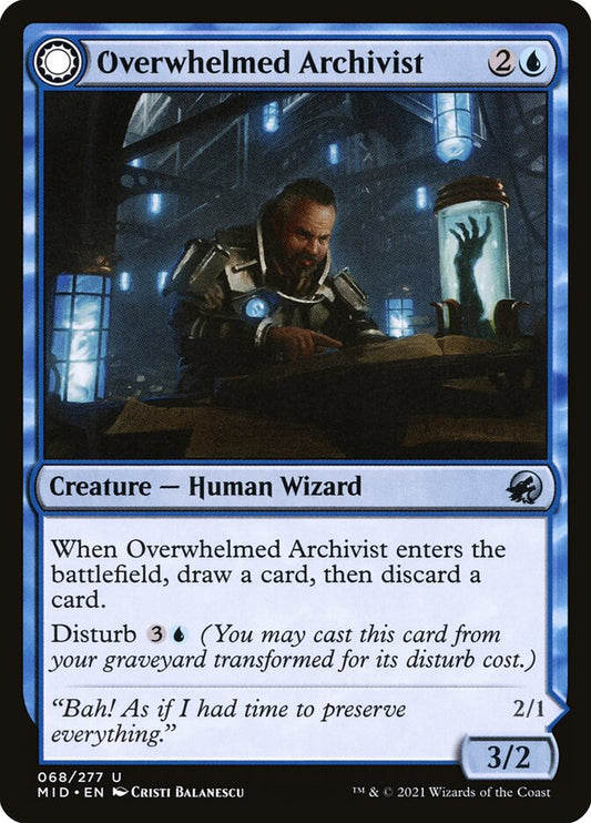 MTG Card Title: Overwhelmed Archivist // Archive Haunt MID/68