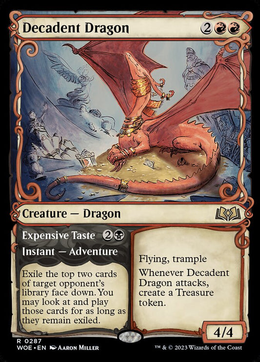 MTG Card Title: Decadent Dragon // Expensive Taste WOE/287