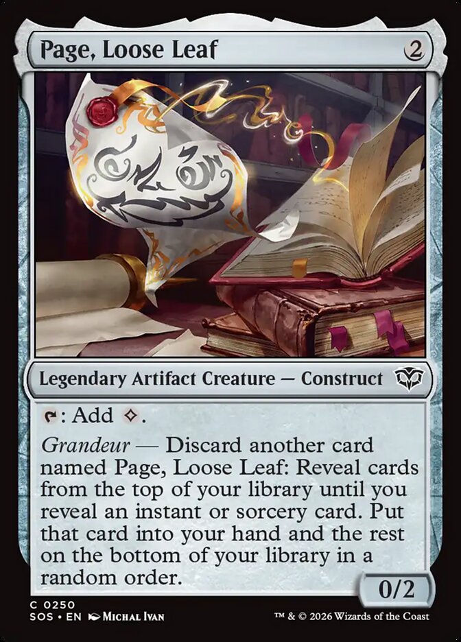 MTG Card Title: Page, Loose Leaf SOS/250