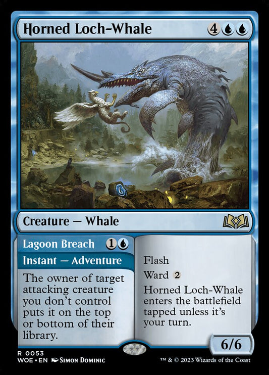 MTG Card Title: Horned Loch-Whale // Lagoon Breach WOE/53