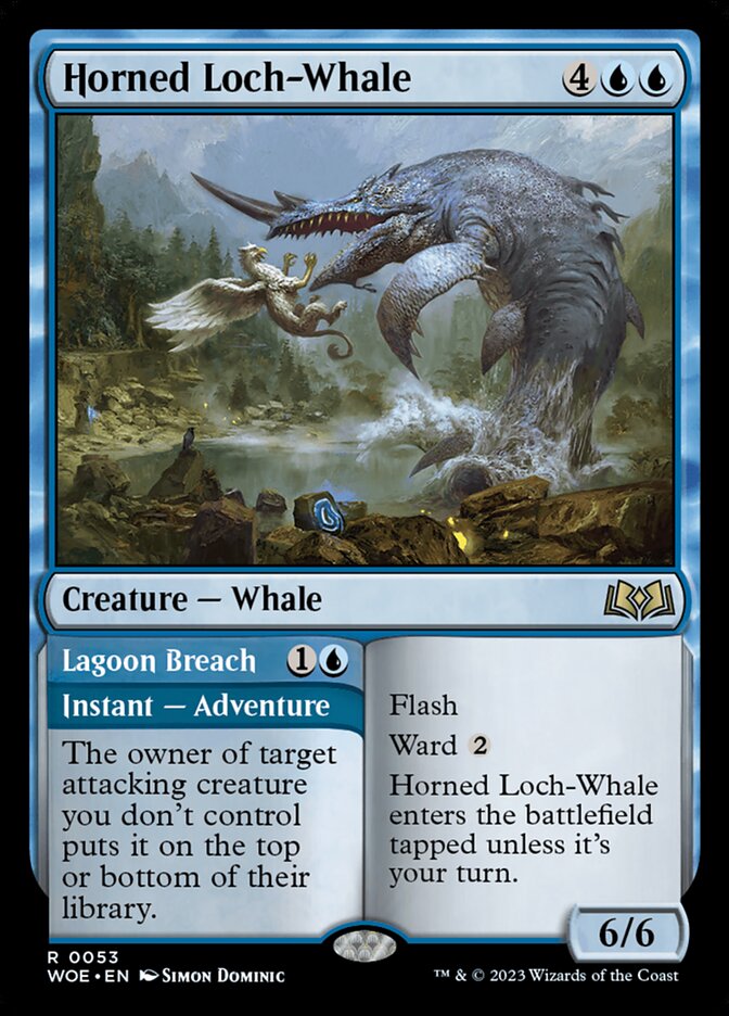 MTG Card Title: Horned Loch-Whale // Lagoon Breach WOE/53