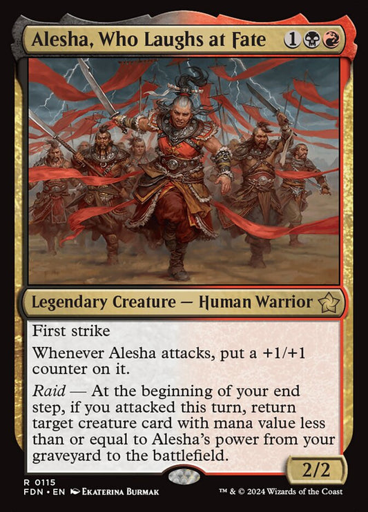 MTG Card Title: Alesha, Who Laughs at Fate FDN/115