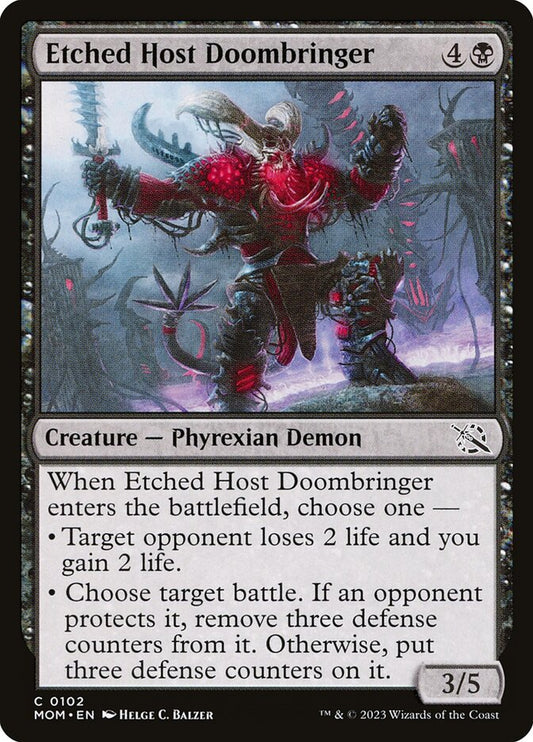 MTG Card Title: Etched Host Doombringer MOM/102