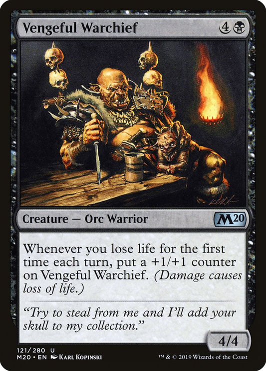 MTG Card Title: Vengeful Warchief M20/121