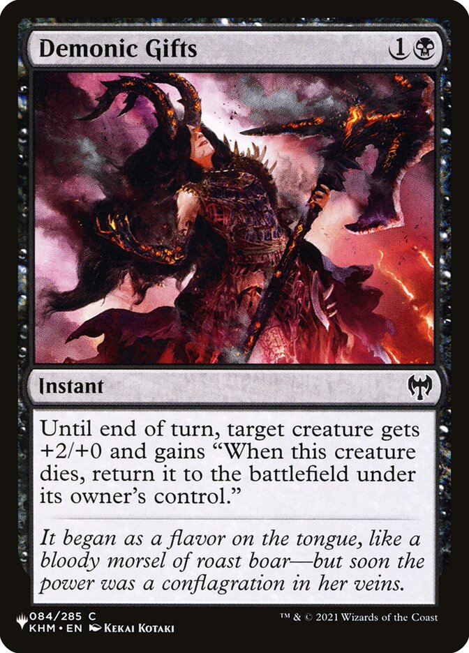 MTG Card Title: Demonic Gifts PLST/KHM-84