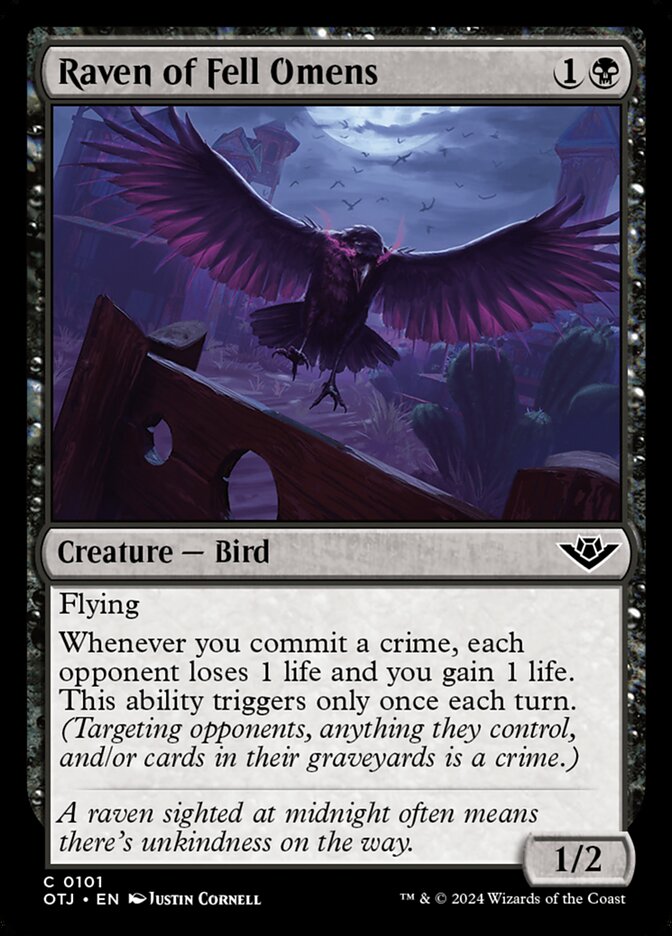 MTG Card Title: Raven of Fell Omens OTJ/101