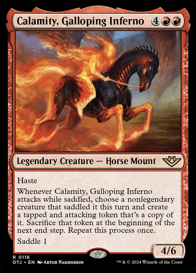 MTG Card Title: Calamity, Galloping Inferno OTJ/116
