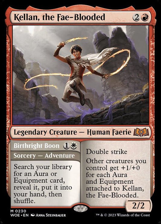 MTG Card Title: Kellan, the Fae-Blooded // Birthright Boon WOE/230