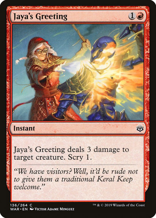 MTG Card Title: Jaya's Greeting WAR/136