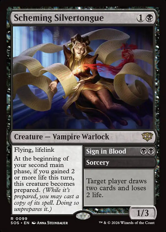 MTG Card Title: Scheming Silvertongue // Sign in Blood SOS/99